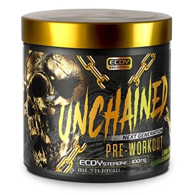 Image of UNCHAINED® Pre Workout Booster with Ecdysterone 20 Servings (400g) Caffeine L Arginine, Citrulin Malate, Beta Alanine + 14 Other Active Ingredients 100% Focus &amp; Energy Lemon Lime