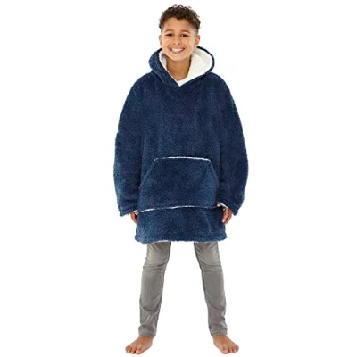 Image of Just Essentials Kids Boys Girls Womens Soft Fleece Hoodie Wearable Blanket Oversized Sweatshirt Fluffy Navy One Size