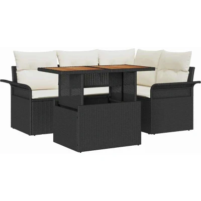 Image of vidaXL 5 Piece Garden Sofa Set with Cushions Black Poly Rattan