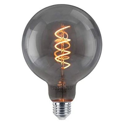 Image of Long Life Lamp Company Industrial Vintage LED Light Bulb E27 Coil Spiral Filament Grey Smoked Glass Retro Edison Classic G125 2w Globe