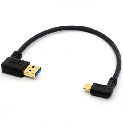Image of HUHANGGod Gold Plated Angled USB C Cable Extension 90 Degree Type to 3.0 Left Angle Male Converter Data Sync Adapter cord(90Type A Right) (USB Left)