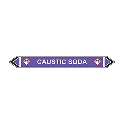 Image of Caustic Soda Pipeline Flow Marker, Pack of 5, Self Adhesive Polypropylene, 384mm x 40mm