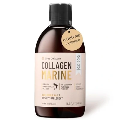 Image of True Collagen Premium 11000mg Marine I Pure Hydrolyzed (Type &amp; III) Hyaluronic Acid, Biotin, Silica Skin, Hair, Nails Vitamins Minerals Sugar Free 500ml