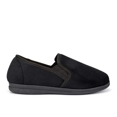 Image of Sleepers Mens Wilson Memory Foam Carpet Slippers with Checked Textile Lining Black 8 UK