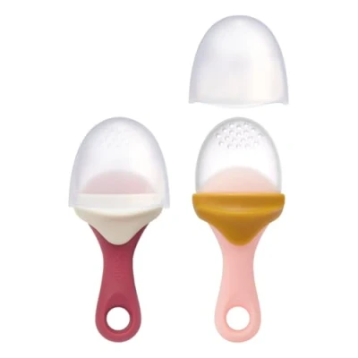 Image of Boon Pulp Silicone Baby Fruit Feeder Soft Feeding Set and Vegetable Led Weaning Supplies Essentials Orange/Mauve White/Mauve 2 Count