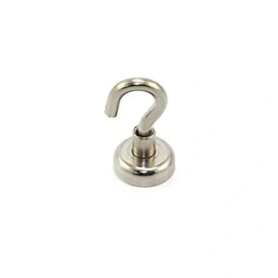 Image of FIRST4MAGNETS Neodymium Clamping Magnet with M4 Hook for Hanging, Holding or Displaying Items 16mm Diameter x 32mm High 9.7kg Pull