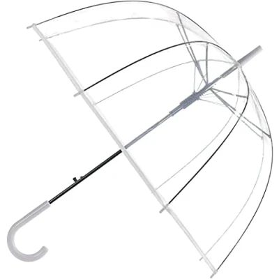 Image of Unibos DOME SEE THRU WEDDING UMBRELLA CLEAR WITH WHITE HANDLE &amp; TIP DEEPEST FOR PROTECTION