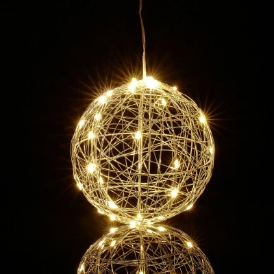 Image of Relaxdays LED Light Sphere, Window Ornament, Autumn, Hang Up Christmas Decor, Battery Powered, Ø 15cm, Silver, Iron, 15 x cm