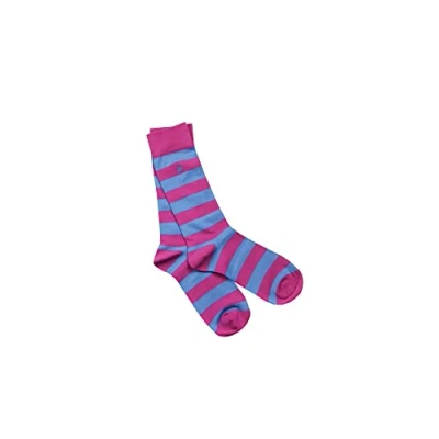 Image of Swole Panda Bamboo Socks UK 4 7 Pink Light Blue Striped Womens