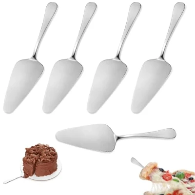 Image of 5 Pieces Stainless Steel Pie Server Cake Slicer Server, Silver Cutter with Serrated Edges Pizza Cutting Spatula for Kitchen Party