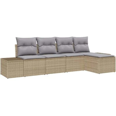 Image of vidaXL 5 Piece Garden Sofa Set with Cushions Beige Poly Rattan