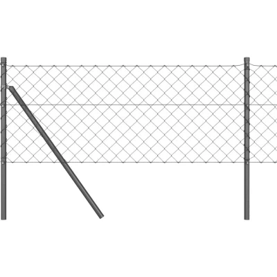 Image of vidaXL Chain Link Fence with 7 Posts 0.6x10 m Galvanised Steel Grey