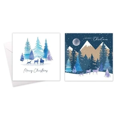 Image of Tallon Festive Wonderland Square Xmas Christmas Cards, Box of 10, Assorted Designs (XCA0208 Kraft Midnight)