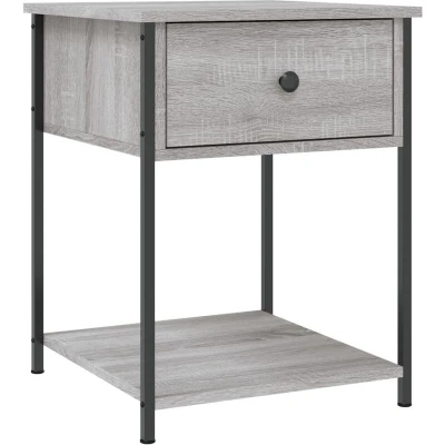 Image of vidaXL Grey Sonoma Bedside Table Engineered Wood and Iron Side Cabinet with Storage Adjustable Feet, Ideal for Living Room Bedroom