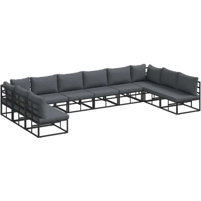 Image of vidaXL Garden Sofa Set with Cushion Pillow 10 pcs Black Aluminium