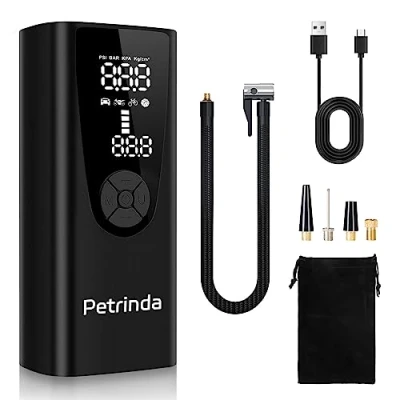 Image of Petrinda Electric Tyre Inflator Air Compressor, 8000mAh USB Rechargeable Battery Car Pump, 150PSI Portable Digital with LED Light for Motorcycle Bike Ball