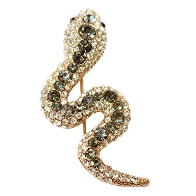Image of Navachi 18k Gold Plated Gray Crystal Snake Az7001b Brooch Pins