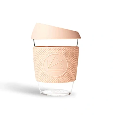 Image of Neon Kactus Glass Coffee Cup Reusable with Lid For Home or On the Go Travel Hot &amp; Cold Drinks Durable, Non Permeable, Slip, Splash Proof Paradise Peach, 12oz