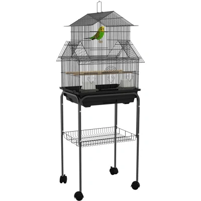 Image of PawHut Bird Cage Budgie with Stand Slide Tray Handle for Finch Canary 50.5 x 41 121cm Black
