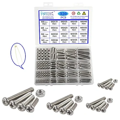 Image of Rshuhx M3 M4 M5 M6 Bolts and Nuts Machine Screw Nut 304 Stainless Steel Cross Pan Head Round Screws Assortment Kit 320PCS for Furniture Toy Electronic Products Repair Fastener