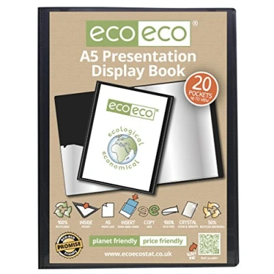 Image of eco 12 x A5 50% Recycled 20 Pocket Black Folder Presentation Display Book