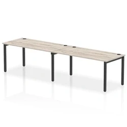 Image of Impulse Bench Single Row 2 Person 1600 Black Frame Desk Grey Oak