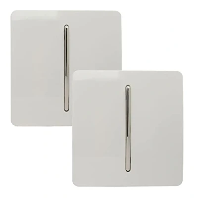 Image of Trendi 1 Gang 2 Way Artistic Modern Glossy 10 Amp Rocker Tactile Light Switch Ice White (2 Pack)