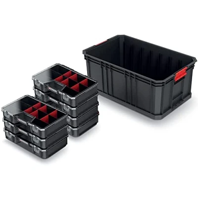 Image of 7 Piece Assortment Box for Small Parts and Tool Storage with Dividers 520 x 329 210 mm