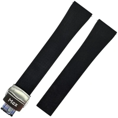 Image of Max CTS Watch Strap, FKM Rubber, Stainless Steel Tri Fold Clasp, Quick Release Spring Bars, 20mm/22mm, Black, Blue, Green, for Traditional/Smartwatches (22mm, Green)