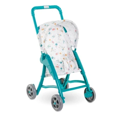 Image of Corolle Baby Doll Stroller with Folding Canopy Teal Mon Premier Poupon Accessories Fit 12&quot; Dolls for Kids Ages 18 Months and up