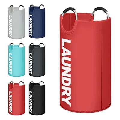 Image of K ONE Modern Style Collapsible Fabric Large Laundry Basket, Hamper, Foldable Clothes Bag, Folding Washing Bin 6 Colors available 82L (RED)