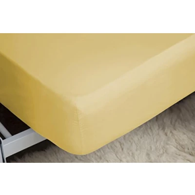 Image of Belledorm Yellow Fitted Sheet, 200 Thread Count Percale, Mattress Depth 28cm (Double, Saffron)