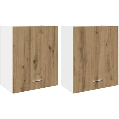 Image of vidaXL Hanging Cabinets/Wall Shelves Artisan Oak Engineered Wood Kitchen Storage, 2 Pieces, 50x31x60 cm, Wall Mounted