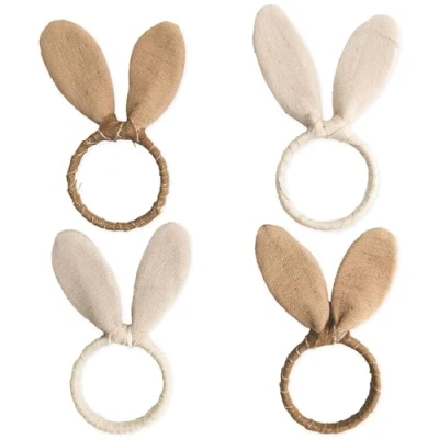 Image of Papierdrachen 12 Rabbit Ears Napkin Rings Wooden Table Decoration Rustic Easter Cutlery