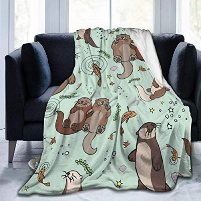 Image of JOOCAR Flannel Throw Blanket Sea Otters Happy Love Cozy and Soft Plush Warm Blankets for Bed Couch Living Room Sofa Chair