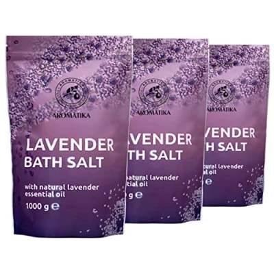 Image of Bath Sea Salt Lavender set 3x1000g (zipper) with Natural Essential Oil Salts Best for Good Sleep Stress Relief Beauty Relaxing Bathing Body Care Wellness Spa