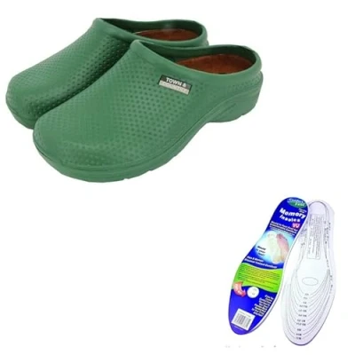 Image of Town &amp; Country Clogs Mens/Womens Ladies Gardening Super Soft Clogs/Cloggies Lightweight Cushioned or Memory Foam Insole (11 UK, Green Dots)