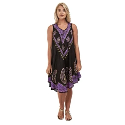 Image of Magritta Women Plus Size Sleeveless Tie dye Beach Summer Knee Length Sundress (One (12 24) UK, Purple)