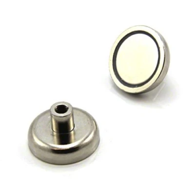 Image of N42 Neodymium Pot Magnet for DIY, Engineering, Manufacturing, Hanging and Holding Applications 32mm dia x 18mm tall M6 thread 36.4kg Pull Pack of 10