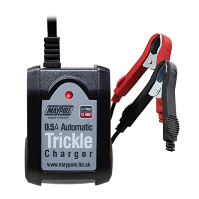 Image of Maypole 0.5A 12V Automatic Trickle Car Battery Charger 9 Stage Charging Cycle Maintenance Lead Acid AGM GEL, Red/Black