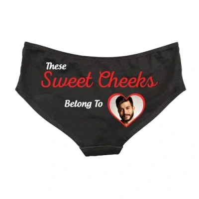 Image of Personalised Sweet Cheeks Photo Women&#039;s Pants Ladies Funny Novelty Joke Slogan Gift Gifts Present Presents Ideas Valentines Day Birthday Christmas Anniversary Underwear (Large, Black)