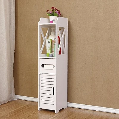 Image of [Updated Version] Large Bathroom Storage Accessories Floor Standing Waterproof Cabinet White Robust Furniture Toilet Slim Shelf Organizer Tall Cupboard 80x21.5x22cm Stand Phone for Gift