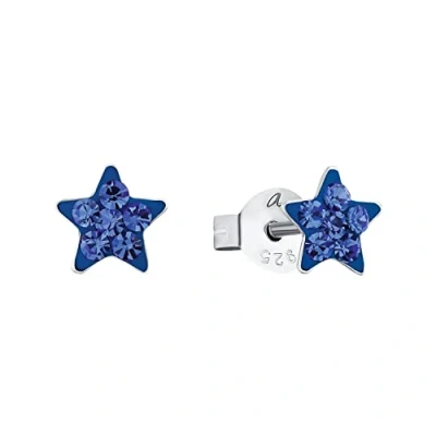 Image of Amor stud earrings 925 sterling silver girl children earrings, with crystal glass, 0.6 cm, silver, star, Comes in jewelry gift box, 9209873