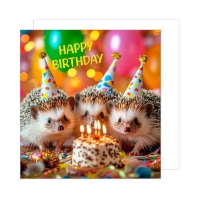 Image of Edition Seidel Premium Square Birthday Card with Envelope Greeting Happy For Her or Him Female Mum Daughter Son Girl Boy Kids Teens Friend Hedgehog (GQ171 SW024)