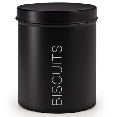 Image of EHC Biscuit Tin Airtight, Cookie Jar Container, Barrel, Round Box Storage, Black, 130 x 16.5 cm