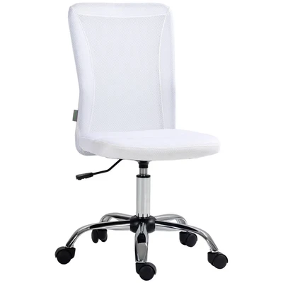 Image of Vinsetto Office Chair, Armless Desk Adjustable Computer Swivel Chair with Rolling Wheels and Mesh Back for Home Work Study, White