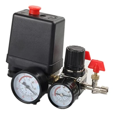 Image of ORAZIO Air Compressor Pressure Control Switch 1/4&quot; 220V 4 Port Manifold Safety Valve Regulator with Double Gauges Pneumatic Tool Accessory 214125