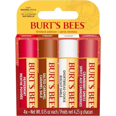 Image of Burt’s Bees Lip Balm Gift Set, Shortbread Cookie, Cranberry Spritz, Salted Caramel, Peppermint, Multipack, 4x4.25g