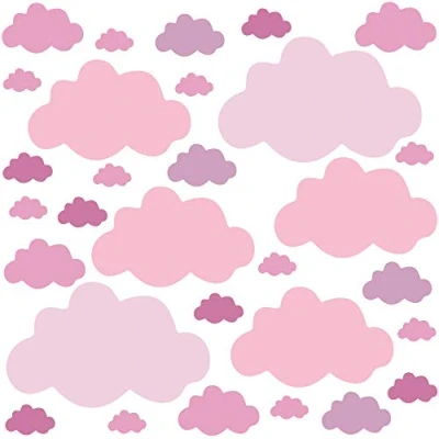 Image of PREMYO Set of 30 Cloud Wall Stickers Kids Nursery Decor Easy to Apply Decals for Bedrooms Girls Boys Pastel Rose