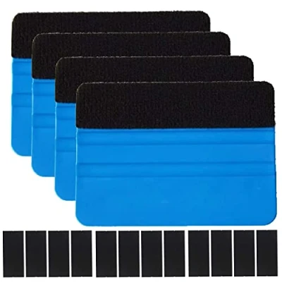 Image of DY.2ten 4 Pcs Felt Edge Squeegee with 12pcs Fabric Replacements, Vinyl Wrap Tool Kit, Scraper, Straight Scraper for Car Window Tinting Film